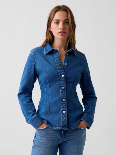 Gap Denim Fitted Shirt In Medium Wash