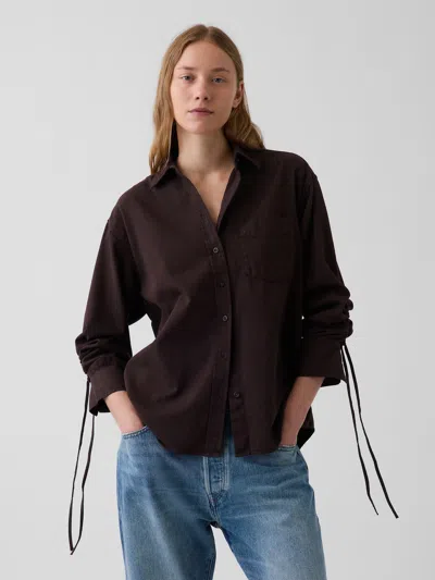 Gap Denim Oversized Ruched-sleeve Shirt In Terra Brown