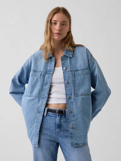 Gap Denim Oversized Shirt Jacket In Light Wash