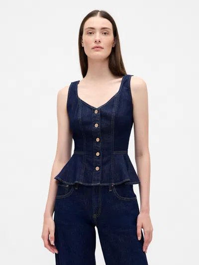 Gap Denim Peplum Crop Tank Top In Blue