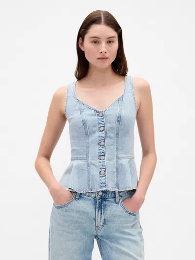 Gap Denim Peplum Crop Tank Top In Blue