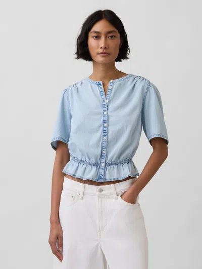 Gap Denim Peplum Crop Top In Blue