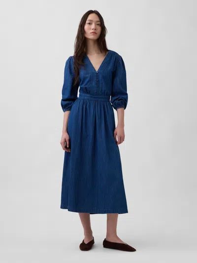Gap Denim Pieced-waist Midi Dress In Blue