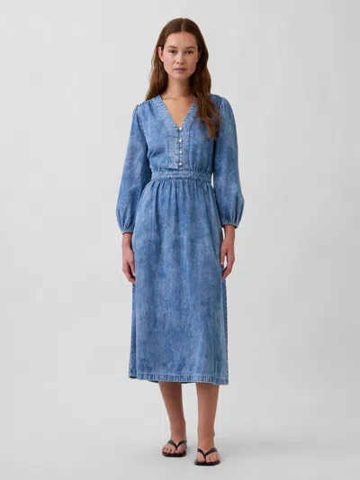 Gap Denim Pieced-waist Midi Dress In Blue