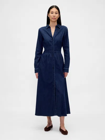 Gap Denim Pintuck Button-front Maxi Dress In Animal Print