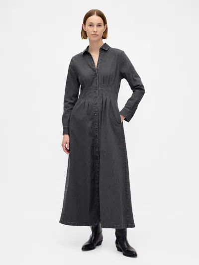 Gap Denim Pintuck Button-front Maxi Dress In Animal Print