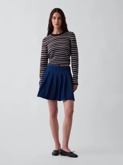 Gap Denim Pleated Mini Skirt In Dark Wash