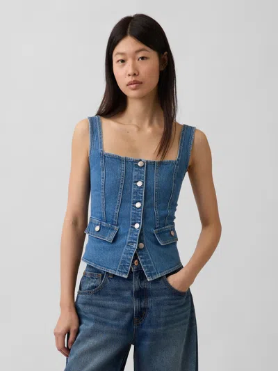 Gap Denim Pocket Corset Top In Blue