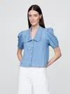 Gap Denim Puff-sleeve Collared Shirt