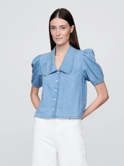 Gap Denim Puff-sleeve Collared Shirt