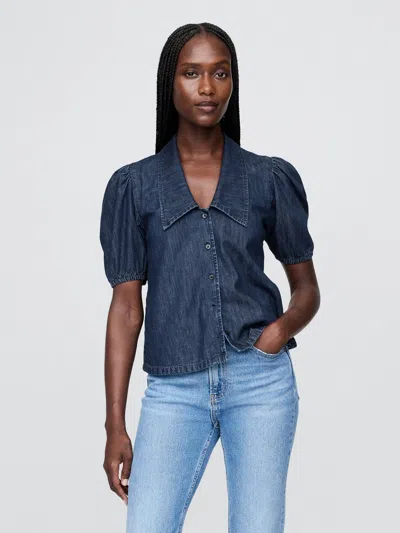 Gap Denim Puff-sleeve Collared Shirt