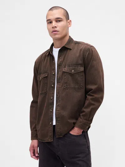 Gap Denim Relaxed Shirt In Brown