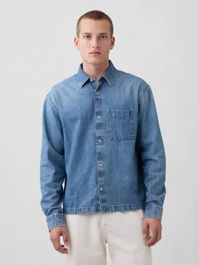Gap Denim Relaxed Straight-hem Shirt In Blue