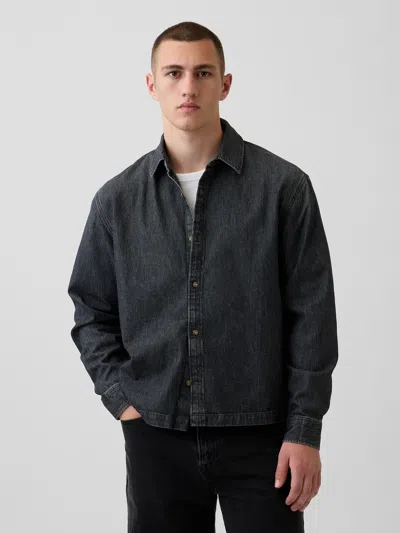 Gap Denim Relaxed Straight-hem Shirt In Black