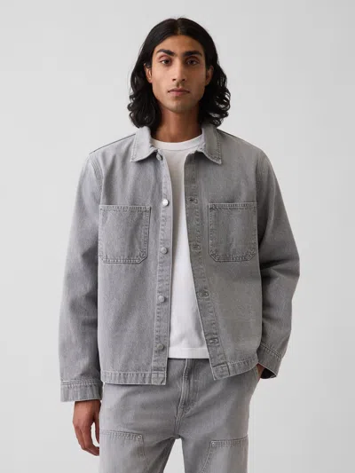 Gap Denim Relaxed Utility Shirt Jacket In Grey Sky