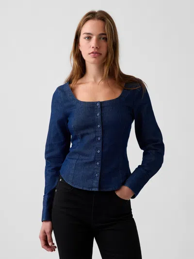 Gap Denim Scoop Neck Top In Dark Wash