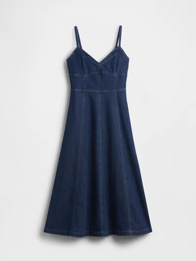 Gap Denim Seamed Corset Maxi Dress In Blue