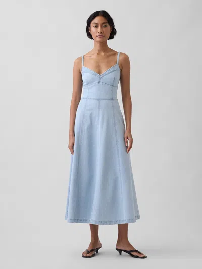 Gap Denim Seamed Corset Maxi Dress In Brown
