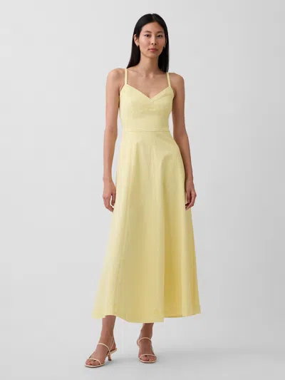 Gap Denim Seamed Corset Maxi Dress In Yellow