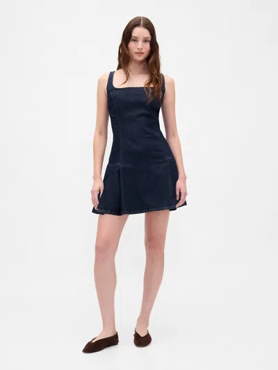Gap Denim Side Pleat Mini Dress In Blue