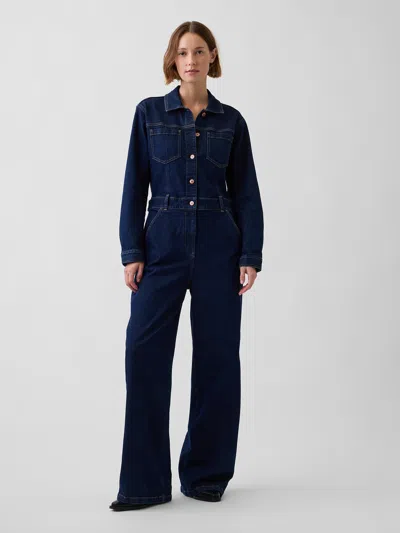 Gap Denim Stride Wide-leg Jumpsuit In Dark Wash
