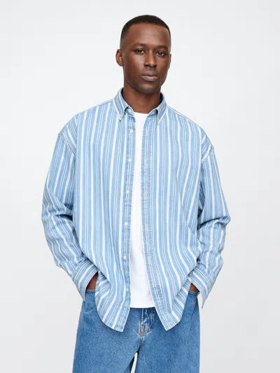 Gap Denim Stripe Big Shirt In Indigo Stripe