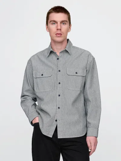 Gap Denim Stripe Big Shirt In Railroad Stripe Blue