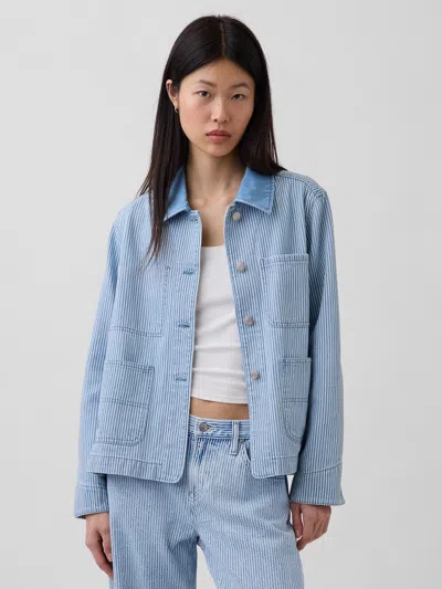 Gap Denim Stripe Chore Jacket In Blue