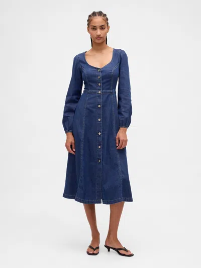 Gap Denim Sweetheart Midi Dress In Blue
