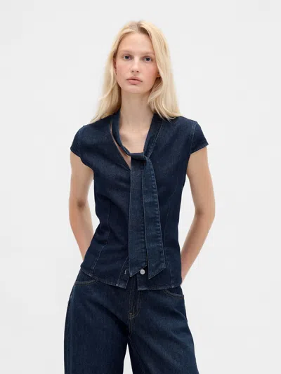 Gap Denim Tie-neck Top In Blue