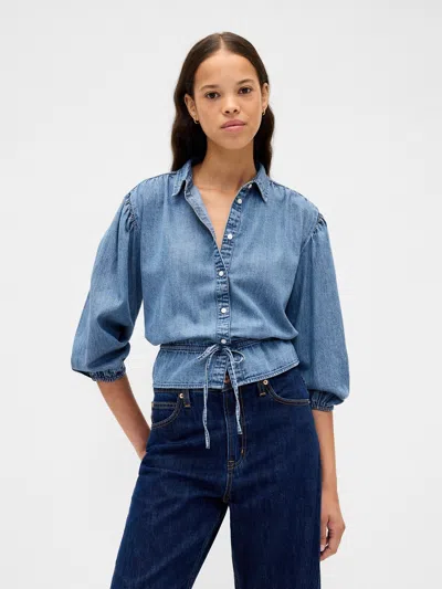 Gap Denim Tie-waist Shirt In Blue