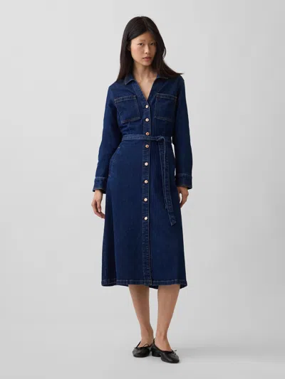 Gap Denim Tie-belt Midi Dress In Dark Wash