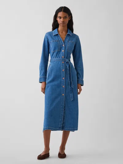 Gap Denim Tie-belt Midi Dress In Blue
