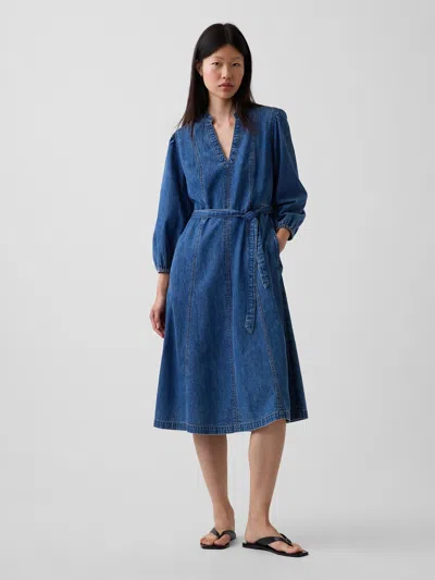 Gap Denim Tie-belt Midi Dress In Medium Wash