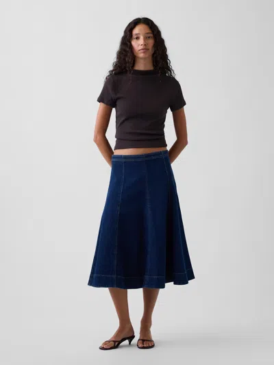 Gap Denim Tulip Midi Skirt In Dark Wash