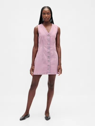 Gap Denim V-neck Mini Dress In Pink