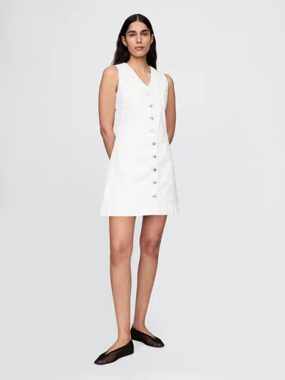 Gap Denim V-neck Mini Dress In White Wash Indigo