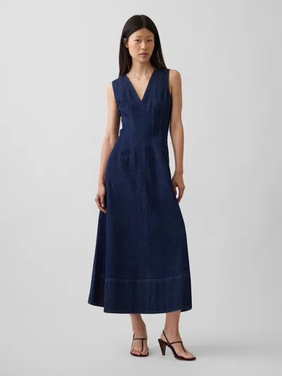 Gap Denim V-neck Maxi Dress In Dark Wash