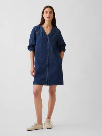 Gap Denim V-neck Shift Mini Dress In Blue