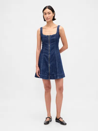 Gap Denim Zip-front Mini Dress In Blue