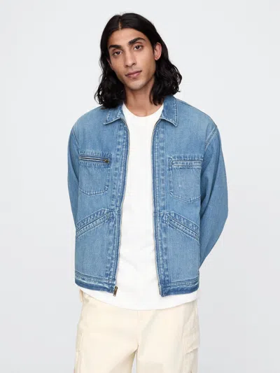 Gap Denim Zip Shirt Jacket In Medium Indigo