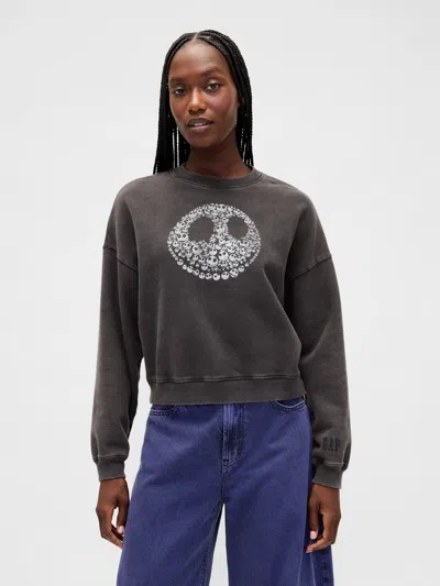 Gap × Disney Tim Burton's The Nightmare Before Christmas Heavyweight Skull Hoodie In Gray