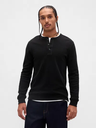 Gap Double-knit Henley T-shirt In Black