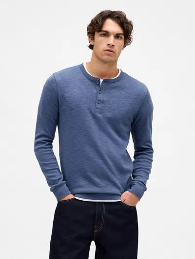 Gap Double-knit Henley T-shirt In Blue