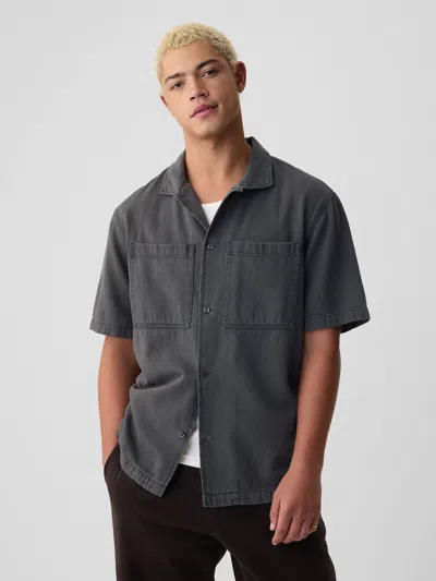 Gap Double-pocket Denim Shirt In Charcoal