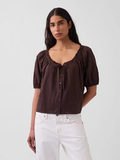 Gap Elbow-sleeve Crop Pintuck Top In Brown