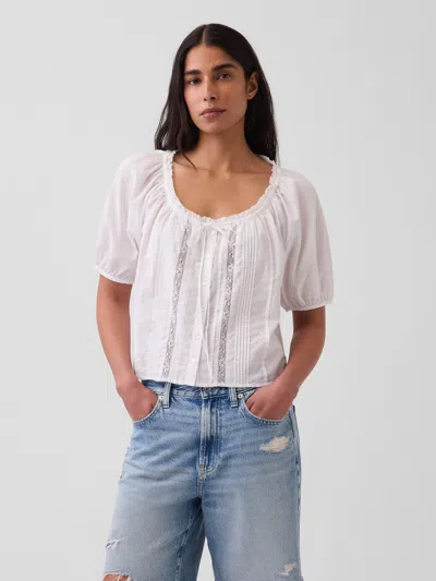Gap Elbow-sleeve Crop Pintuck Top In White