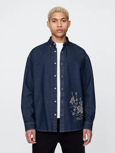 Gap Embroidered Denim Big Shirt In Rinse
