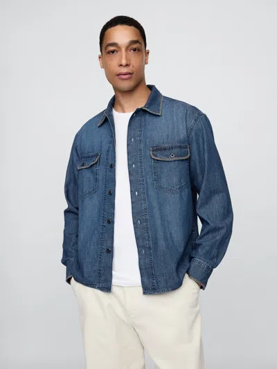 Gap Embroidered Denim Shirt In Dark Wash