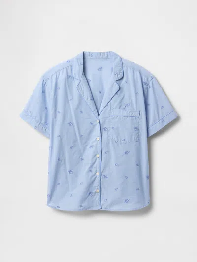 Gap Embroidered Pj Shirt In Blue Ditsy Floral